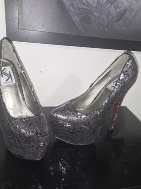 Kouture Silver Sequin Platform Stiletto Heels